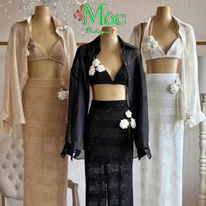 Set đi biển, set 3 món, bộ Bikini, set 3 món gồm bra kèm áo khoác ngoài mix chân váy dài quyến rũ