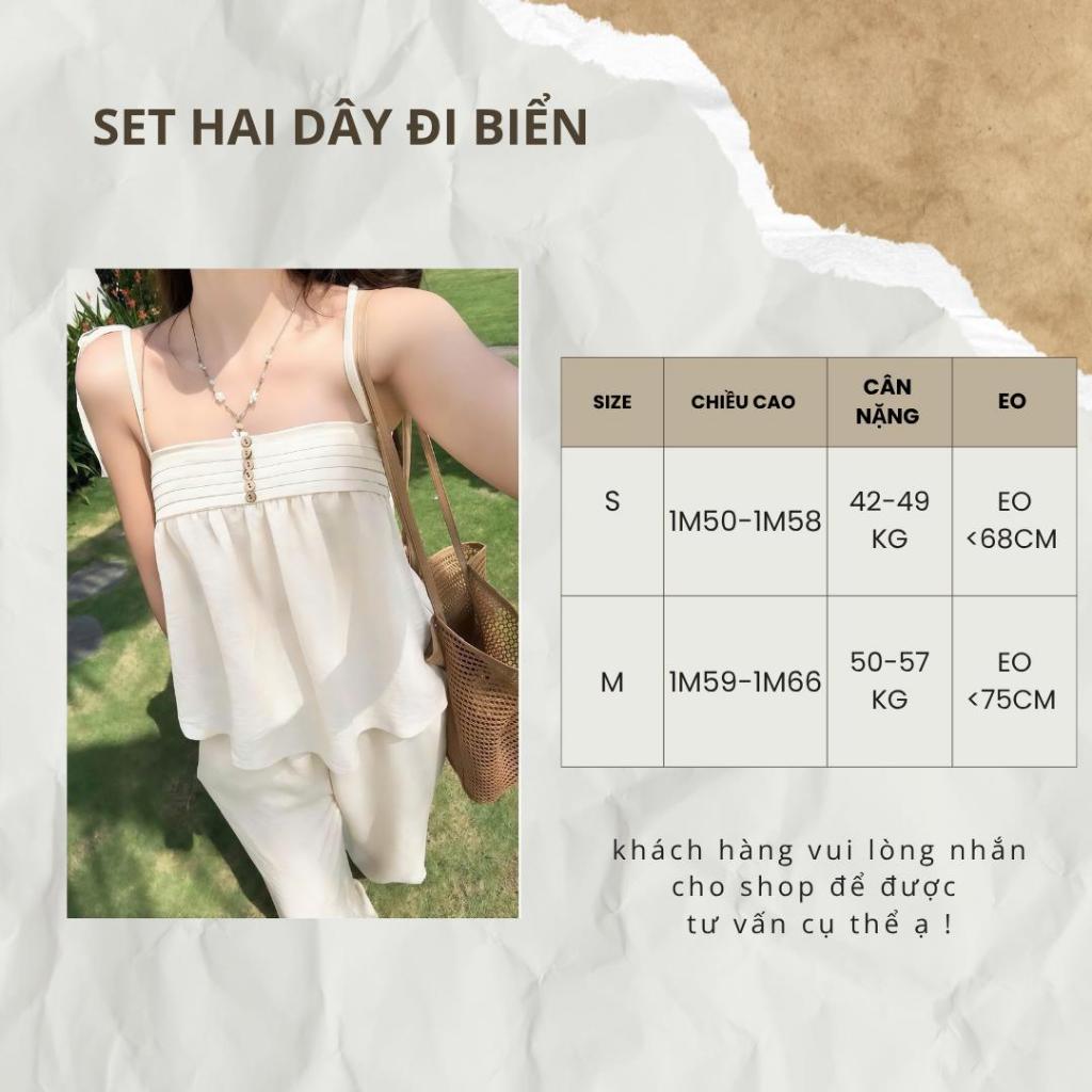Set hai dây đi biển xếp ly ngực chất đũi vân mây giấy - ST Design - k88