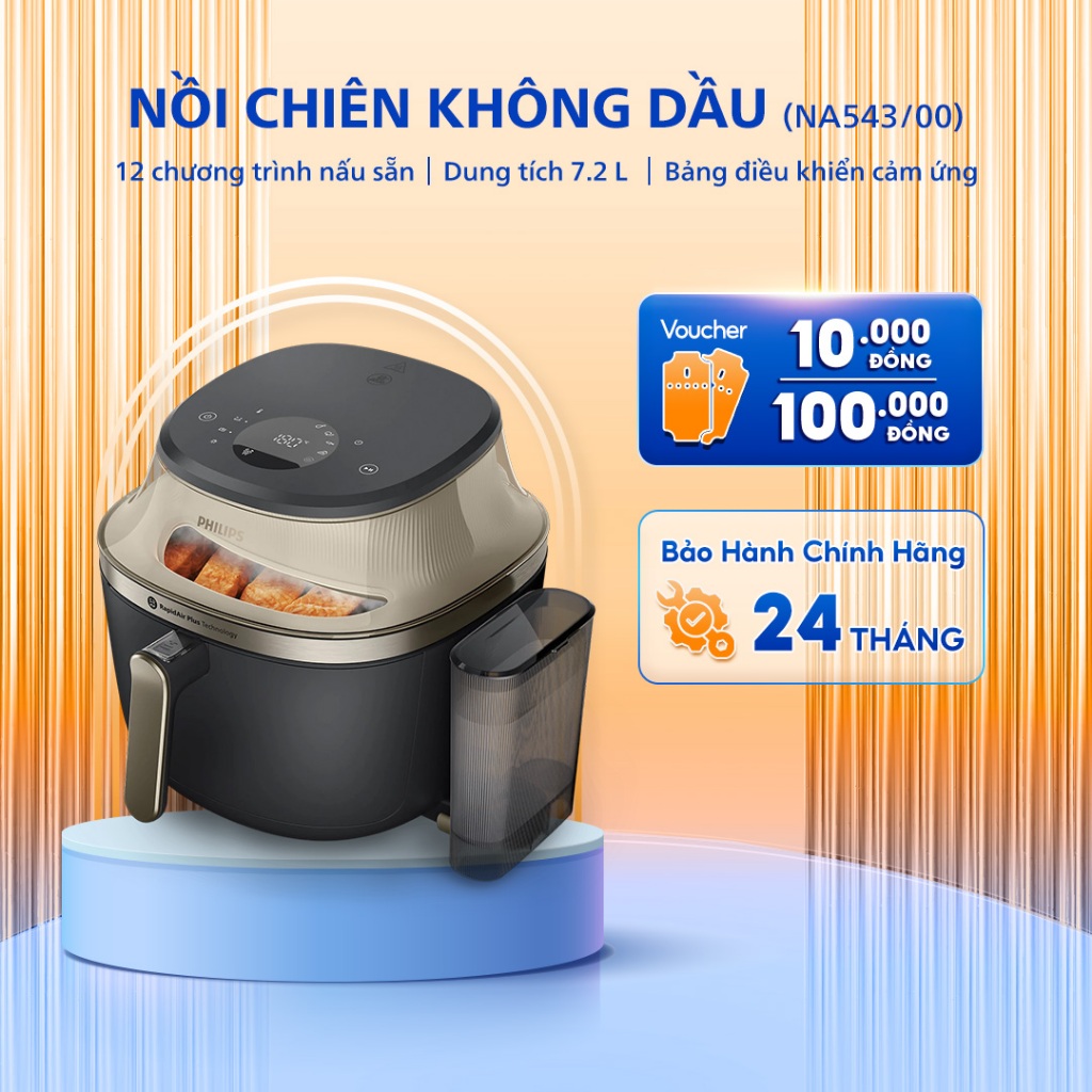 Nồi chiên không dầu Philips NA543/00 7.2L - Có chức năng hấp - Công suất 2000W - Bảo hành 24 tháng