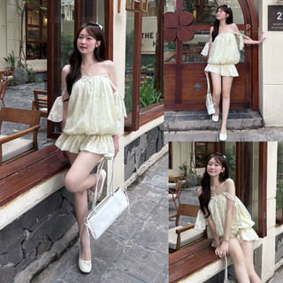 (DEAL Mở bán) 𝑩𝒆𝒍𝒍𝒆 𝑫𝒓𝒆𝒔𝒔 - Váy trễ vai in nơ nhỏ xinh mặc được 2 kiểu điệu đà cho nữ  - Brand By Fairy 💋