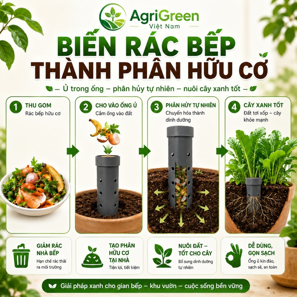 Ống Ủ Rác Hữu Cơ,Rác Nhà Bếp Trồng Cây | Phi 110 Dài 30/40/50cm | Làm Phân Hữu Cơ Tại Nhà | AgriGreeen Việt Nam