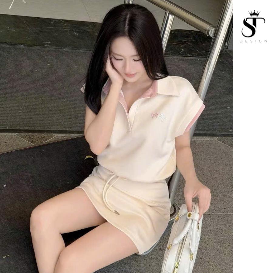 Set bộ cotton hai da áo polo tay hến + chân váy năng động thể thao - ST Design _ k84