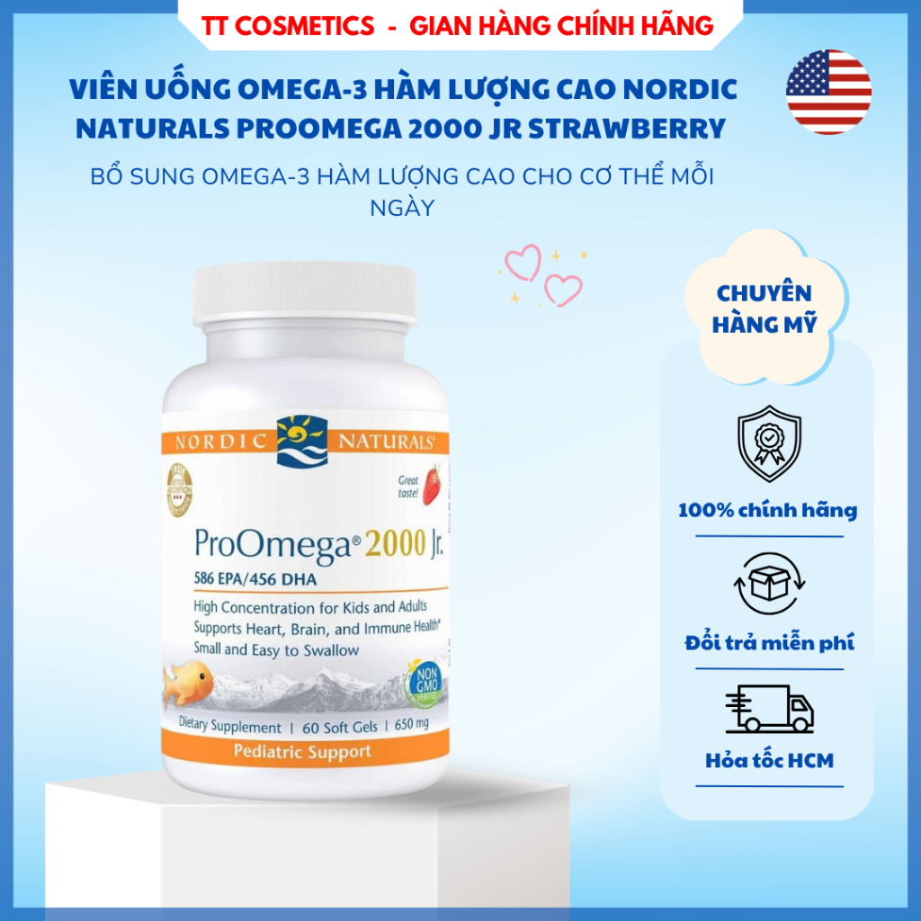 Viên Uống Omega-3 Nordic Naturals ProOmega 2000 Jr Strawberry 60 Viên