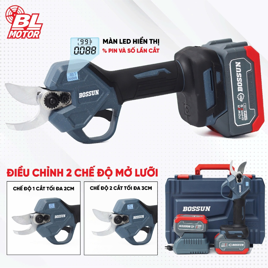Máy cắt cành dùng pin BS BOSSUN M21B-CP0230M, Lưỡi thép Cacbon SK5, 2 độ mở lưỡi, Chân phổ thông