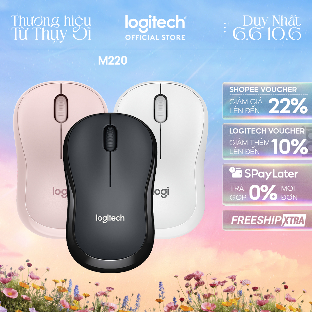 Chuột không dây Logitech M220 Silent - giảm ồn, USB, pin 1.5 năm, phù hợp PC/Laptop