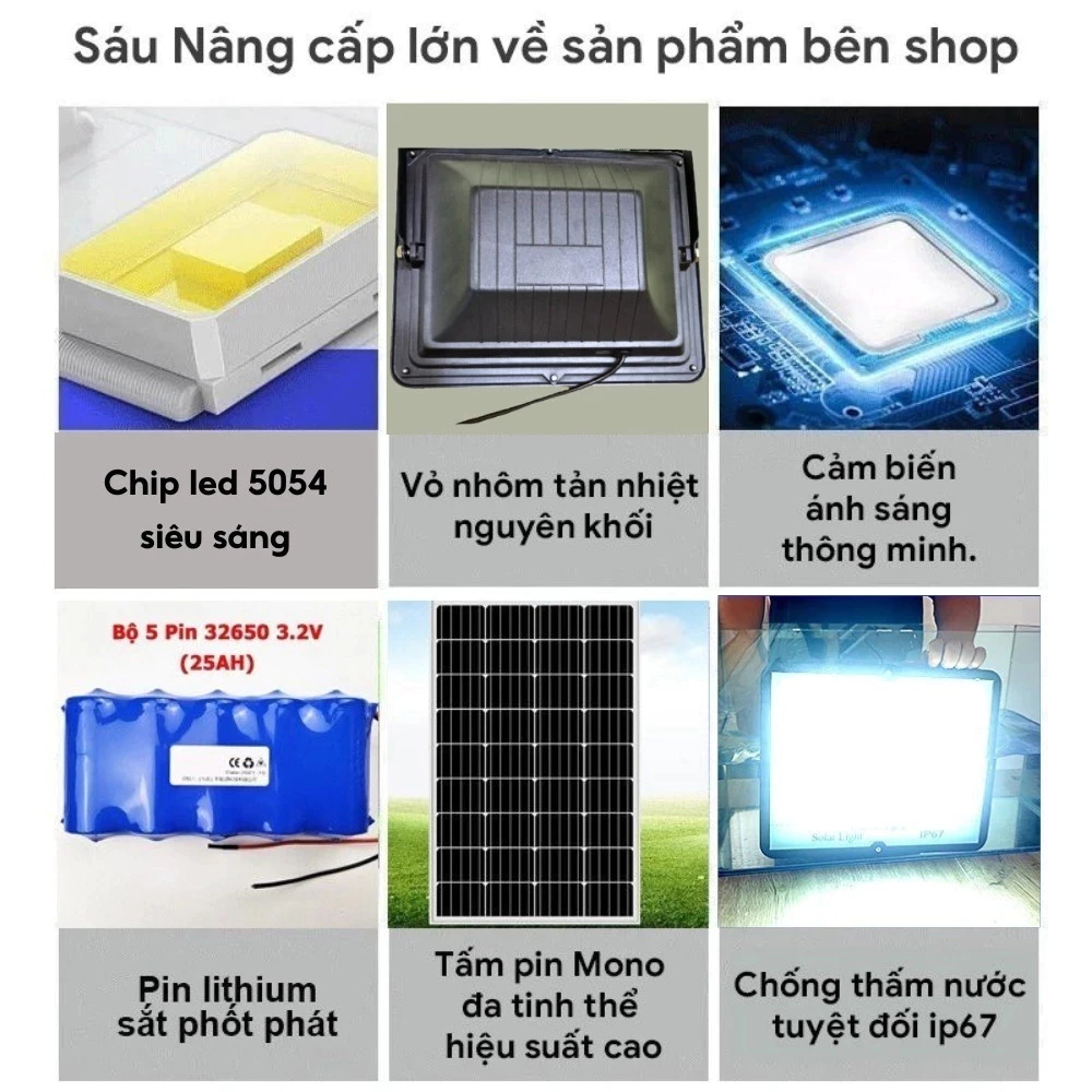 Đèn LED năng lượng mặt trời ngoài trời chống nước kèm tấm pin năng lượng mặt trời