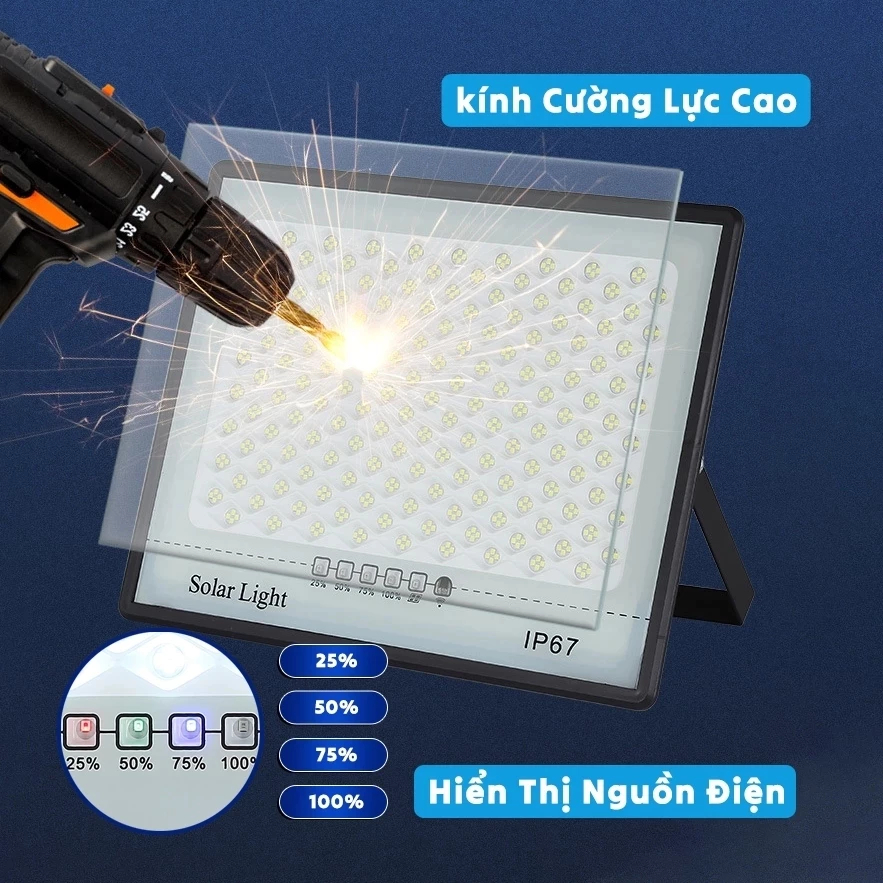 Đèn LED năng lượng mặt trời ngoài trời chống nước kèm tấm pin năng lượng mặt trời