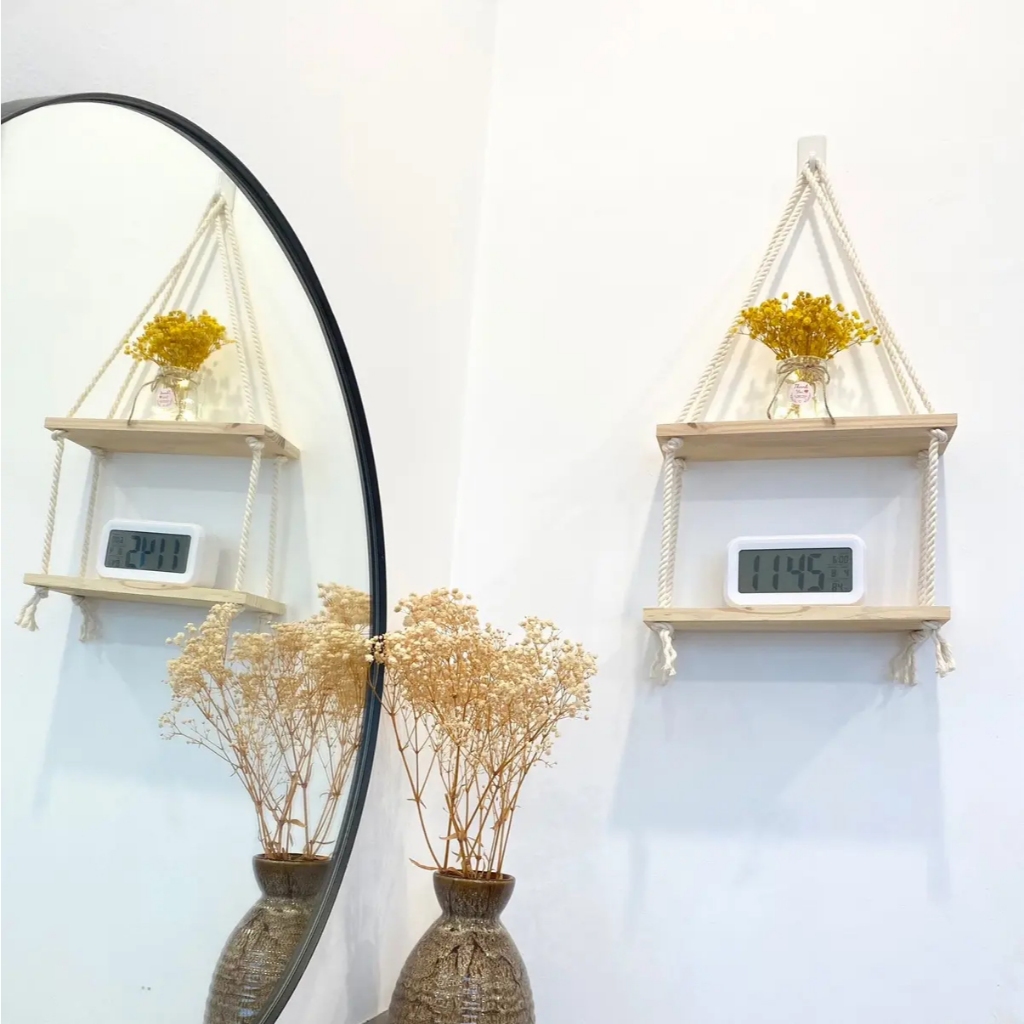 Kệ Gỗ Treo Tường Decor Dây Thừng Phong Cách Vintage - - Biến Góc Tường Trống Thành Không Gian Sống Ảo
