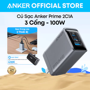 Củ sạc nhanh Anker Prime A2688 3 cổng tối đa 100W, sạc nhanh đa thiết bị, thiết kế chân gập