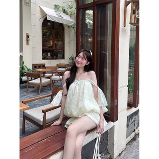 (DEAL Mở bán) 𝑩𝒆𝒍𝒍𝒆 𝑫𝒓𝒆𝒔𝒔 - Váy trễ vai in nơ nhỏ xinh mặc được 2 kiểu điệu đà cho nữ  - Brand By Fairy 💋