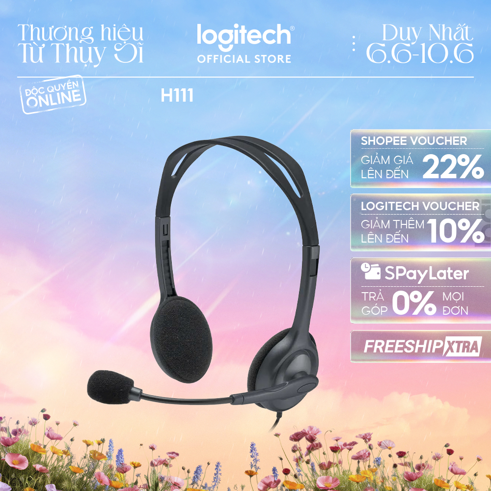 Tai nghe chụp tai Logitech H111 - 1 jack 3.5mm, Mic khử giảm tiếng ồn, âm thanh nổi