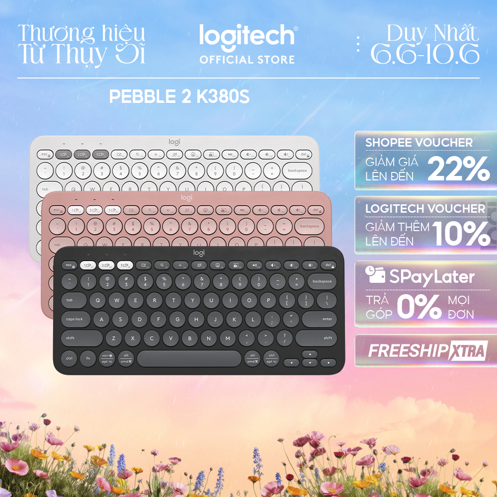 Bàn phím không dây Bluetooth Logitech Pebble K380 | K380s - giảm ồn, gọn nhẹ, đa thiết bị, Mac/ PC