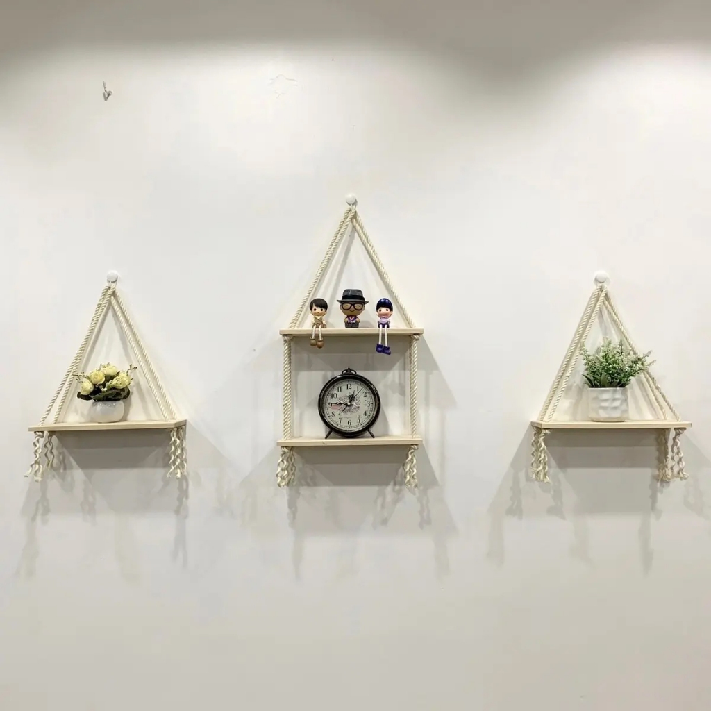 Combo 3 Kệ Gỗ Treo Tường Decor Phòng Ngủ Xuyên Mộc Kệ Gỗ Dây Thừng Trang Trí Phòng Khách Phong Cách Vintage