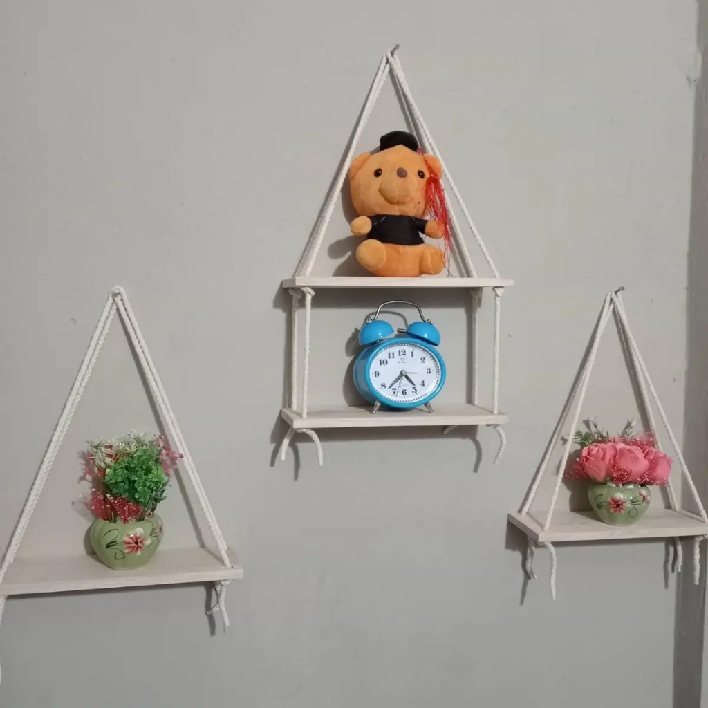 Combo 3 Kệ Gỗ Treo Tường Decor Phòng Ngủ Xuyên Mộc Kệ Gỗ Dây Thừng Trang Trí Phòng Khách Phong Cách Vintage