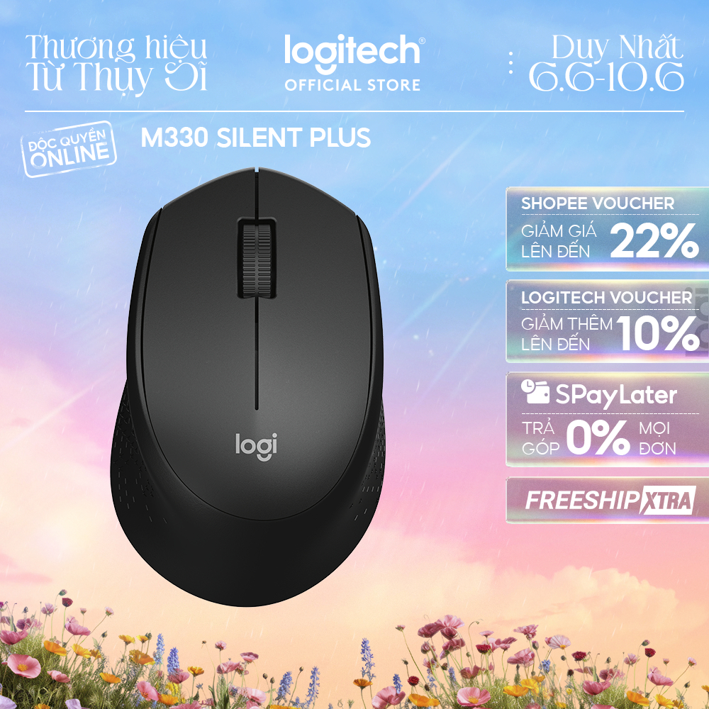 Chuột không dây Logitech M330 Silent Plus - Giảm ồn, USB, thuận tay phải, PC/ Laptop