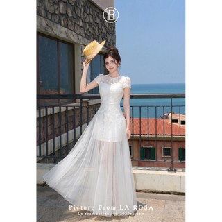 Váy Maxi Tiệc Cao Cấp LA ROSA Chất Ren Hoa Phối Lưới Cao Cấp Tôn Dáng Sang Chảnh T470-SX