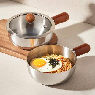 Nồi Inox Đa Năng Tay Gỗ Cao Cấp Có Nắp Đậy – Nấu Mì, Lẩu Mini, Cháo, Súp, Phù Hợp Mọi Gian Bếp