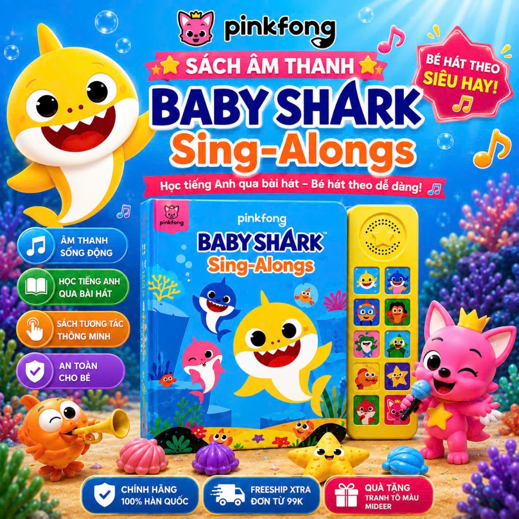 Baby Shark Sing-Alongs Pinkfong Sách Tiếng Anh Có Âm Thanh Chính Hãng Hàn Quốc Cho Bé 1-5 Tuổi