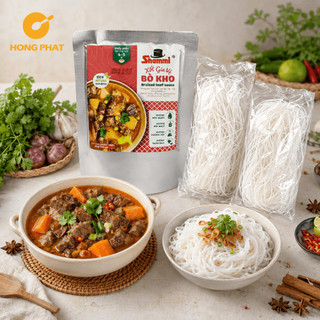 Combo Hủ Tiếu Bò Kho- Gồm 1 Gói Xốt Cô Đặc Bò Kho 200g + 3 Vắt Hủ Tiếu 60g