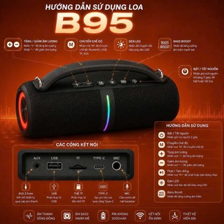 🔈Loa Bluetooth BKK B95 công suất kép 60W, Bass ĐẬP CĂNG, âm thanh đầm chắc, kết nối đa dạng, Mic 6.5