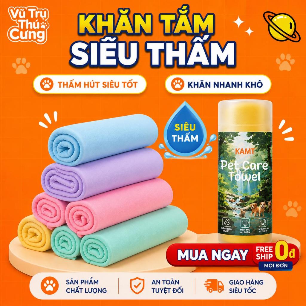 Khăn Tắm Cho Chó Mèo Siêu Thấm Hút Nước, Không Bám Lông