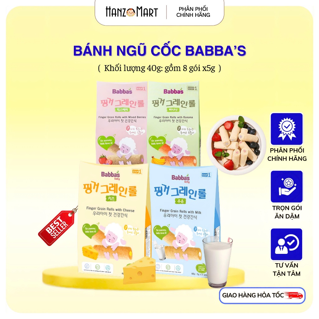Bánh ăn dặm cho bé ngũ cốc Babba’s Baby vị sữa/phô mai thơm ngon giàu dinh dưỡng 40g