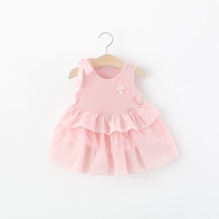Váy thun cotton bé gái du lịch mùa hè chấm bi nơ vai xinh xắn D1348 Bí Ngô Nhỏ