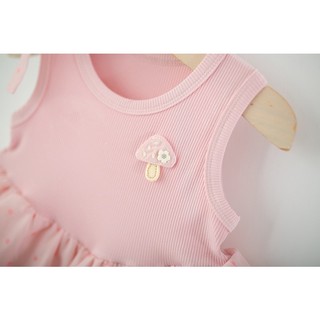 Váy thun cotton bé gái du lịch mùa hè chấm bi nơ vai xinh xắn D1348 Bí Ngô Nhỏ