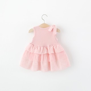 Váy thun cotton bé gái du lịch mùa hè chấm bi nơ vai xinh xắn D1348 Bí Ngô Nhỏ