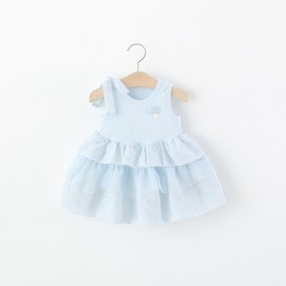 Váy thun cotton bé gái du lịch mùa hè chấm bi nơ vai xinh xắn D1348 Bí Ngô Nhỏ