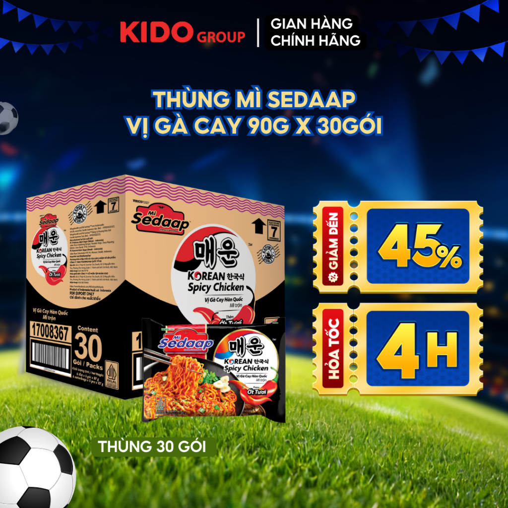Thùng 30 gói Mì trộn  Sedaap vị gà cay hàn quốc 87g
