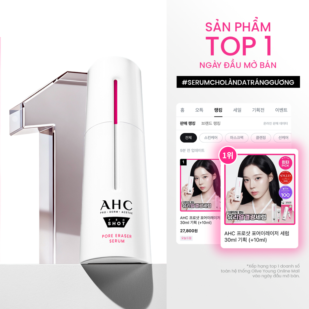 Tinh Chất Serum Vi Kim Thu Nhỏ Lỗ Chân Lông AHC Cho Da Láng Mịn Căng Bóng (Retinol + Glutathione + Niacinamide) 30ml