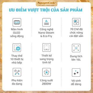 [TẶNG QUÀ]Nồi Chiên Hấp Đa Năng OLIVO SF1600 -Bản Đặc Biệt, Màn OLED hiện đại, 16L-70 chế độ cài sẵn