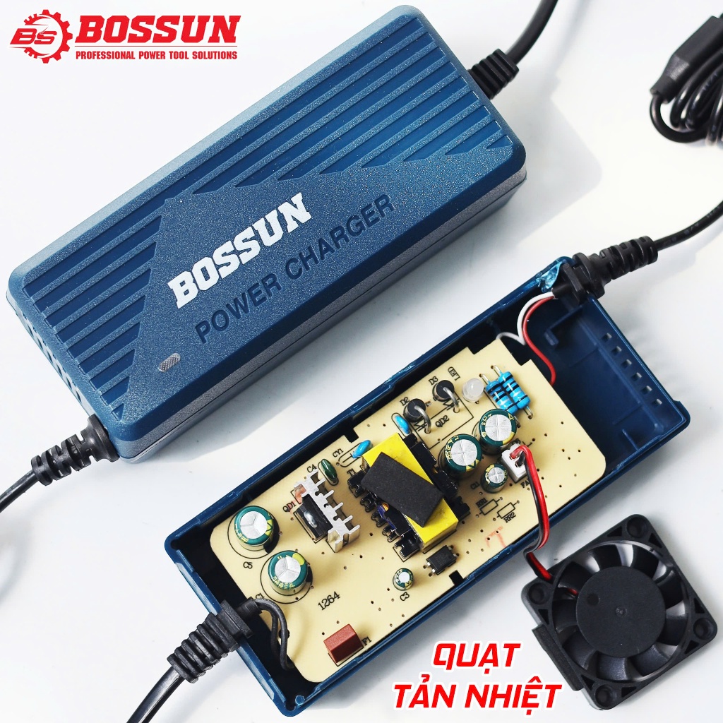 Bộ Sạc Kép BOSSUN BS-PC0230A 21V 3A – Sạc Nhanh 2 Pin Cùng Lúc, Tích Hợp Quạt Làm Mát, Dùng Cho Pin Máy Khoan & Máy Bulo