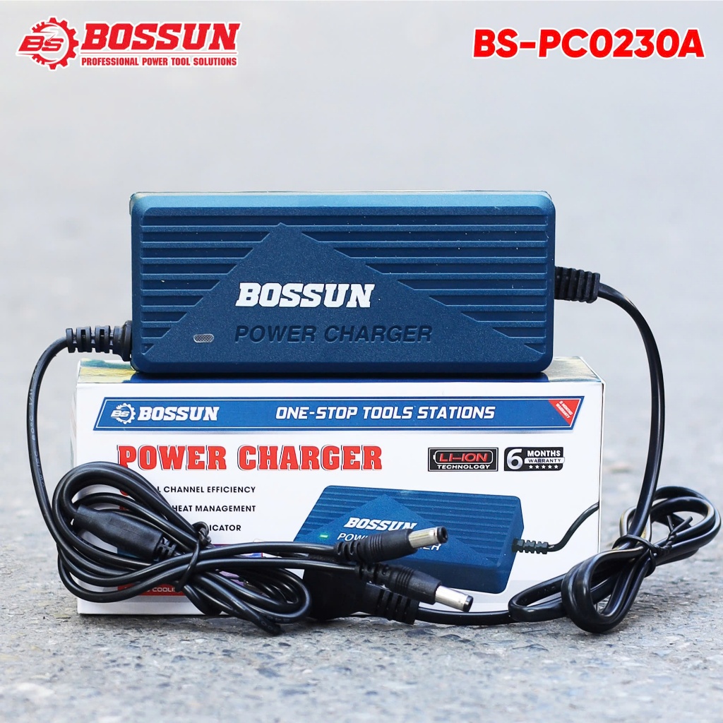Bộ Sạc Kép BOSSUN BS-PC0230A 21V 3A – Sạc Nhanh 2 Pin Cùng Lúc, Tích Hợp Quạt Làm Mát, Dùng Cho Pin Máy Khoan & Máy Bulo