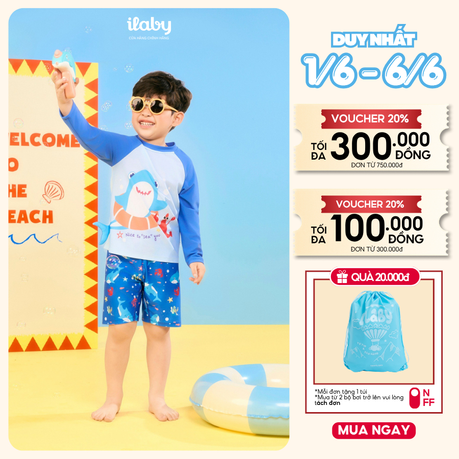 [ILABY 10-43kg] Đồ bơi bé trai, bộ bơi rời tay dài chất thun co giãn chống nước, chống nắng [4041]
