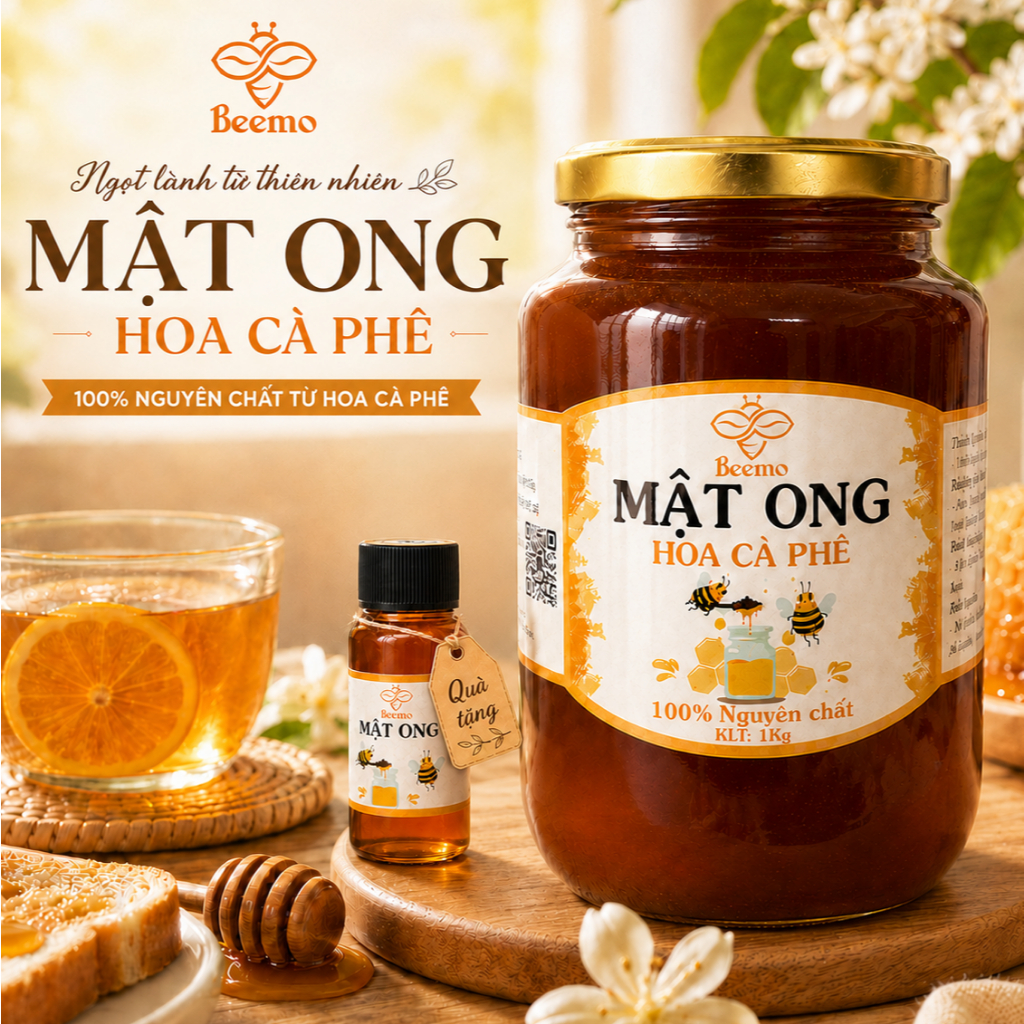 Mật Ong Nguyên Chất Hoa Cà Phê Beemo – Mật Ong Tự Nhiên, Nguyên Chất 100%, Dùng Uống & Làm Đẹp