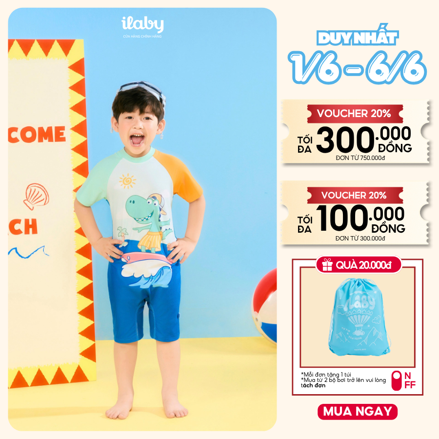 [ILABY 10-43kg] Đồ bơi bé trai dáng liền chất thun lạnh cao cấp co giãn, chống nước [4047]