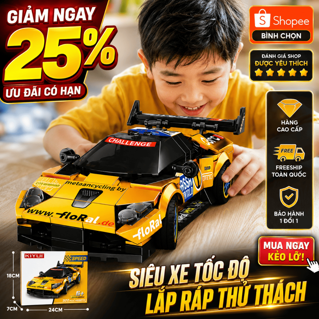 Đồ Chơi Lắp Ráp Xe Đua 322 Mảnh Xe Thể Thao Racing Sport Đồ Chơi STEM Quà Tặng Cho Bé