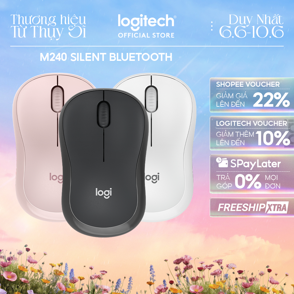 Chuột Bluetooth Logitech M240 Silent - Không dây, Nhỏ gọn, Tương thích Windows, macOS, ChromeOS