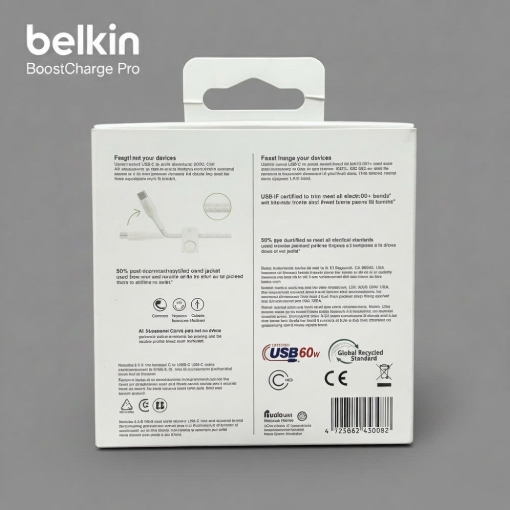 [Chính Hãng] Cáp Sạc Nhanh USB Type C To C Belkin 60W Boost Charge 1M - Dây Bọc Dù Chống Đứt Gãy, Chứng Nhận USB-IF