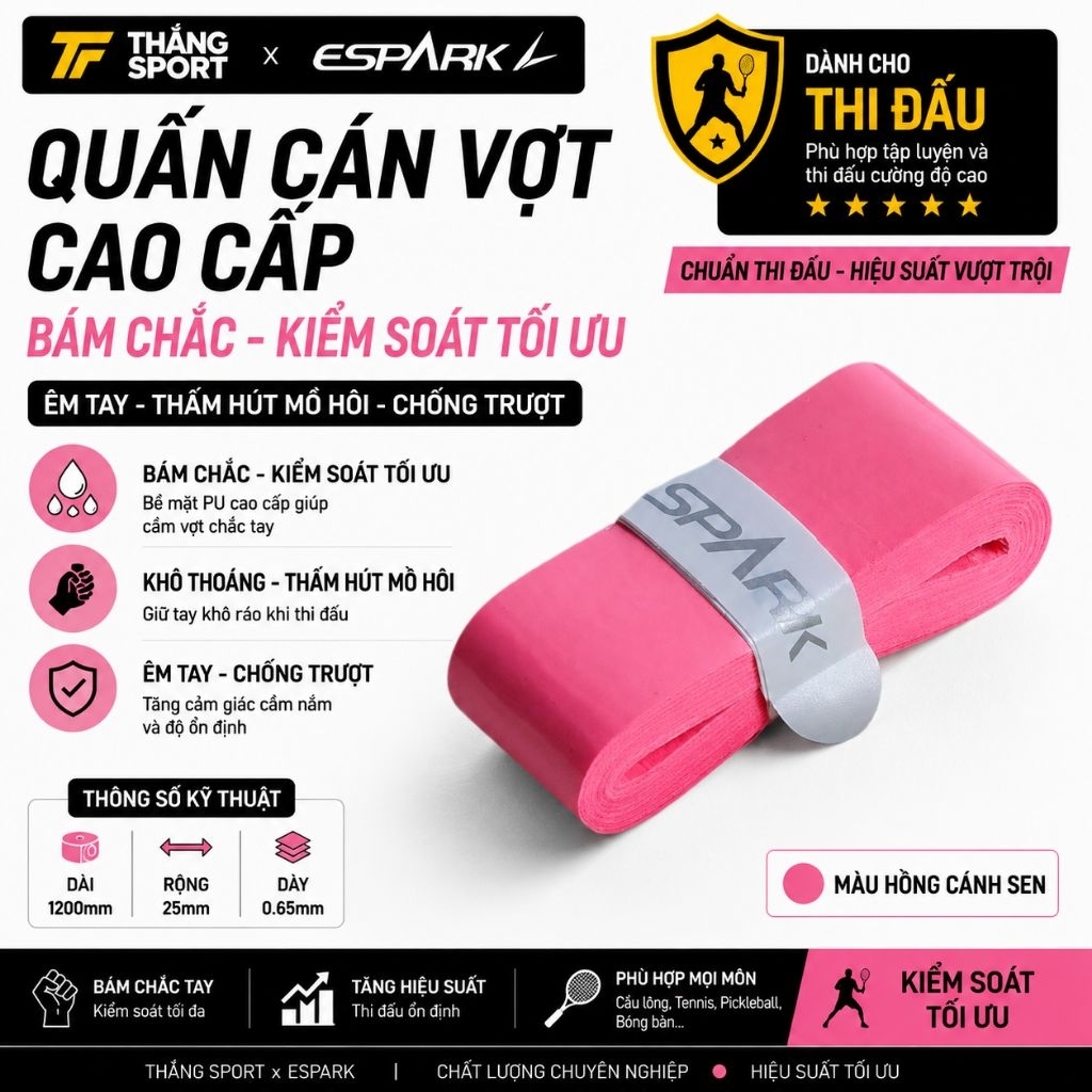Mua 4 tặng 1 - Mua 8 tặng 2 Quấn Cán Vợt ESPARK PU Cao Cấp Nội Địa Trung  VĐV Chuyên Dùng ,Pickleball  Cầu Lông Tennis