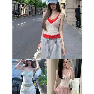 QCL1 A6031/Cv #138 Áo 2s 2 lớp mix màu phối ren lưới mix cvay dài siêu hot siêu đẹp chuẩn vibe hè (Freesize)