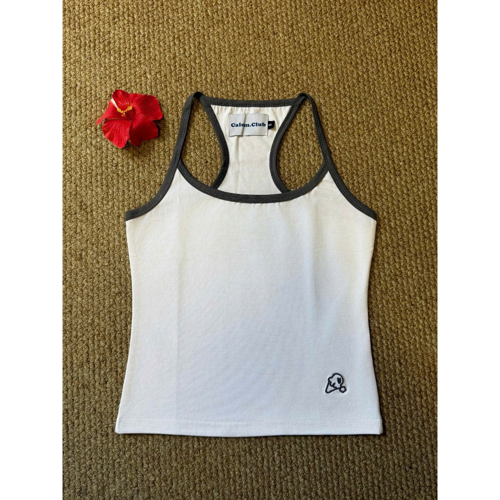 Calem.Club - Áo 2 dây nữ Kem Tan Tan phối viền, dây mảnh form ôm vải cotton co giãn thêu que kem basic phù hợp mùa hè