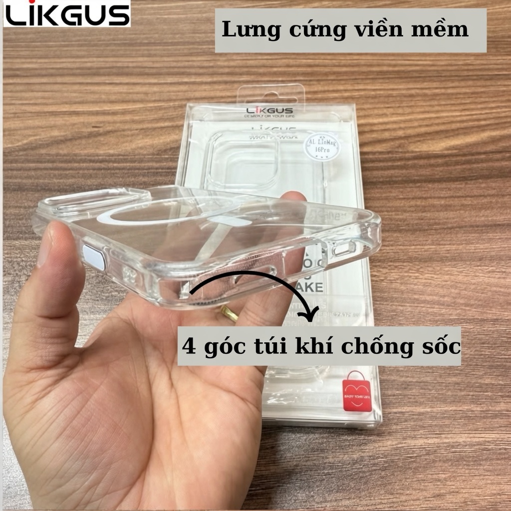[Chính Hãng] Ốp Lưng Likgus Ai LinMag iPhone 16/17 Pro Max - Trong Suốt Chống Ố Vàng, Nút Camera Control, Magnetic