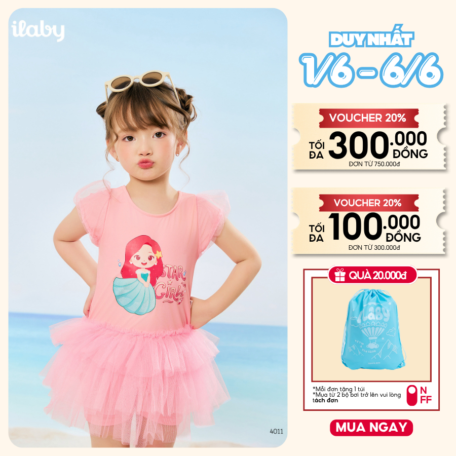 [ILABY 10-43kg] Đồ bơi bé gái, váy bơi bé gái có lót quần chất thun lạnh chống nước phối tutu [4011]