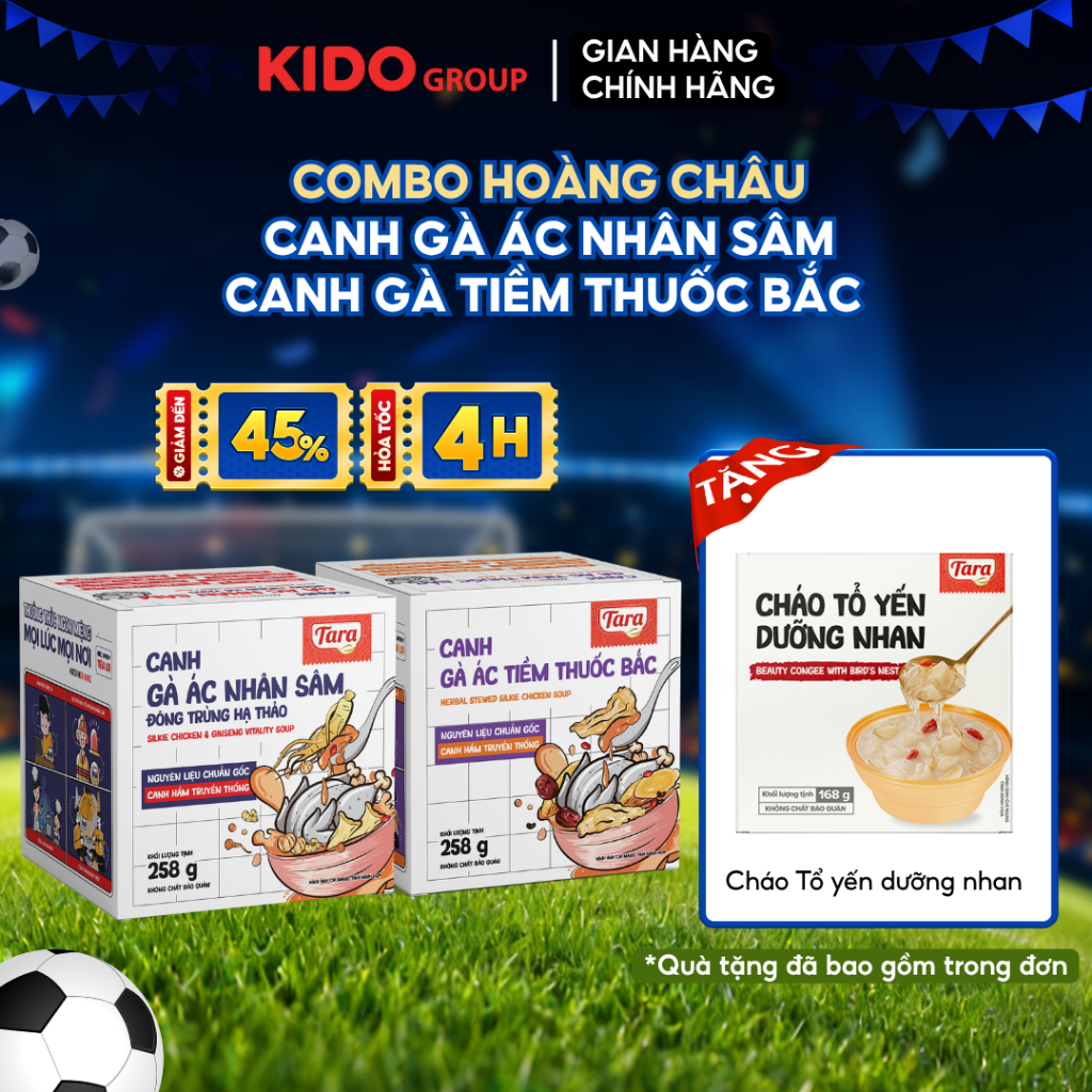 COMBO HOÀNG CHÂU: 1 Canh Gà Ác Tiềm Thuốc Bắc 258G và 1 Canh Gà Ác Nhân Sâm Đông Trùng Hạ Thảo 258G I TARA