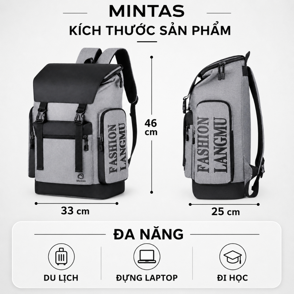 Balo Unisex Size Lớn Chống Nước, ba lô cỡ lớn đa năng đi học đi du lịch MINTAS BACKPACK
