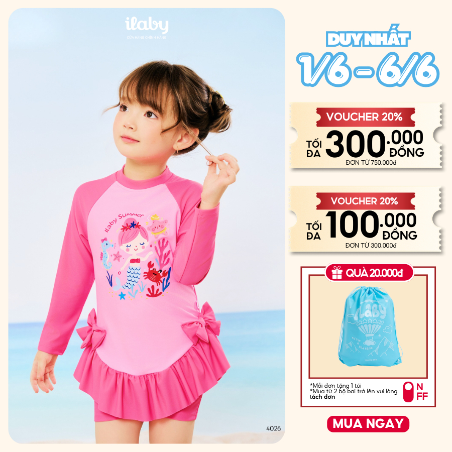 [ILABY 10-43kg] Đồ bơi bé gái liền thân, váy bơi chống nắng cho bé chất thun lạnh chống nắng [4026]