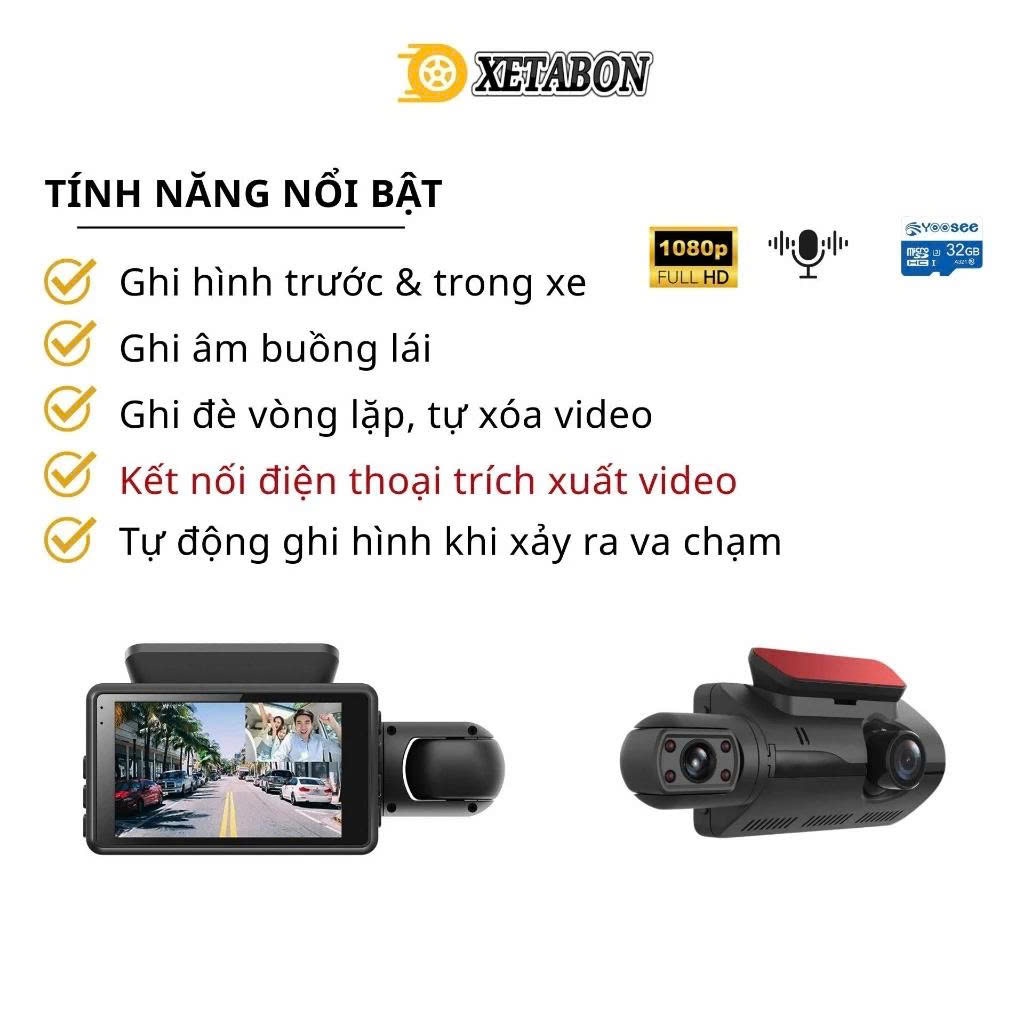 Camera hành trình ô tô XETABON 4TAXI WIFI Ghi hình trước trong Kết nối điện thoại Phân giải 1080HD Bảo hành 12 tháng